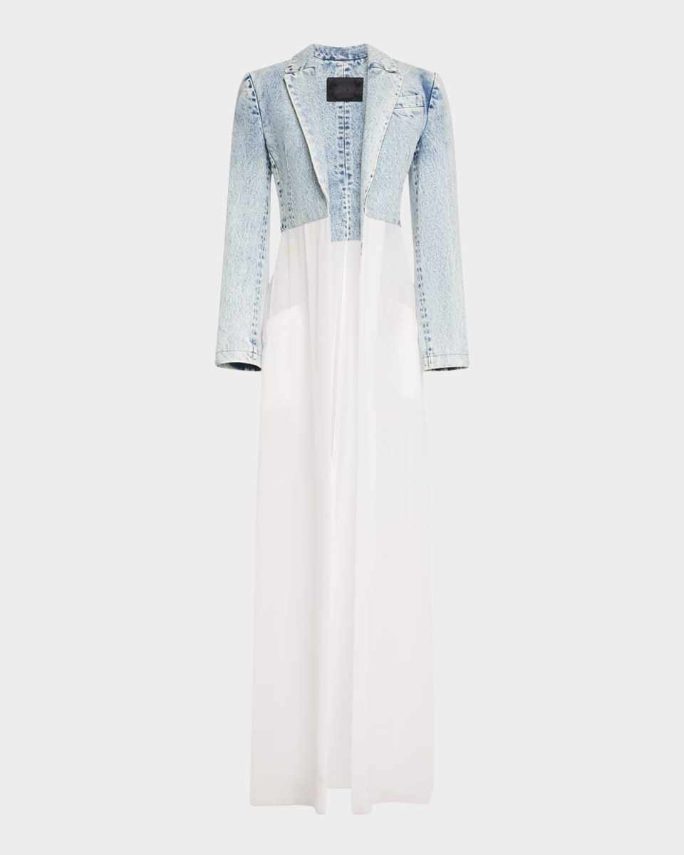Mixed-Media Denim Long Jacket